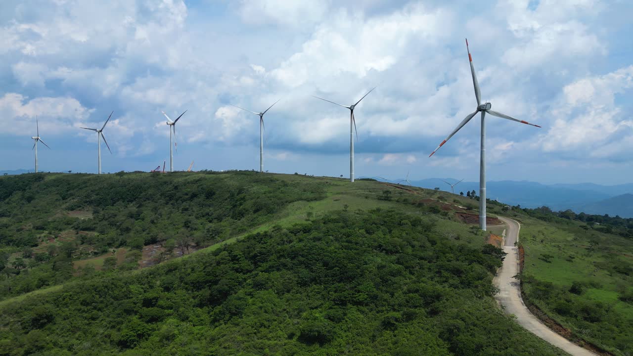 Aerial view of Renewable energy wind farm in Honduras, Wind power generation in Central America