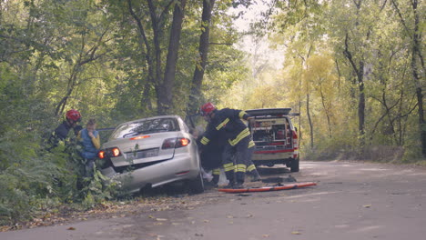Car Accident and Rescue Operation in a Forest