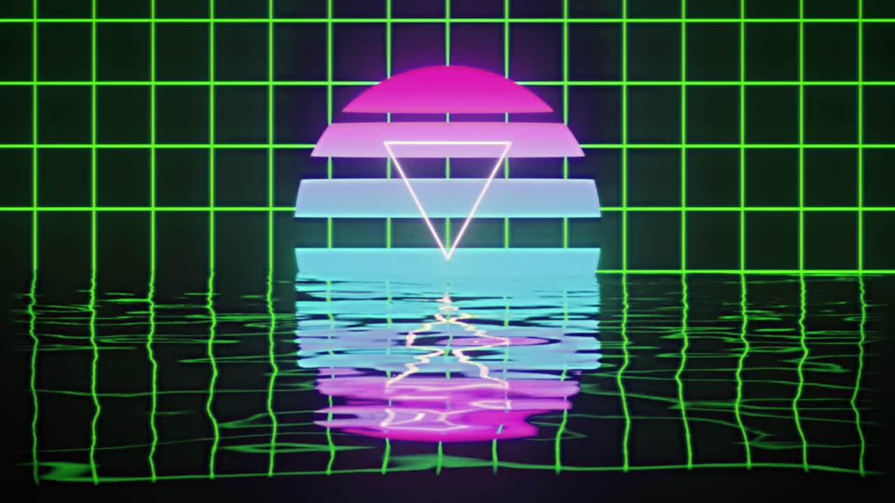 animación de texto de venta masiva sobre cuadrados y fondo de cuadrícula retro