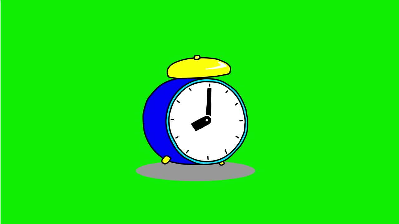2D animation green screen alarm clock rings in morning. Signal, readiness, awakening. Concept of deadline, tax time, wake up to school and job
