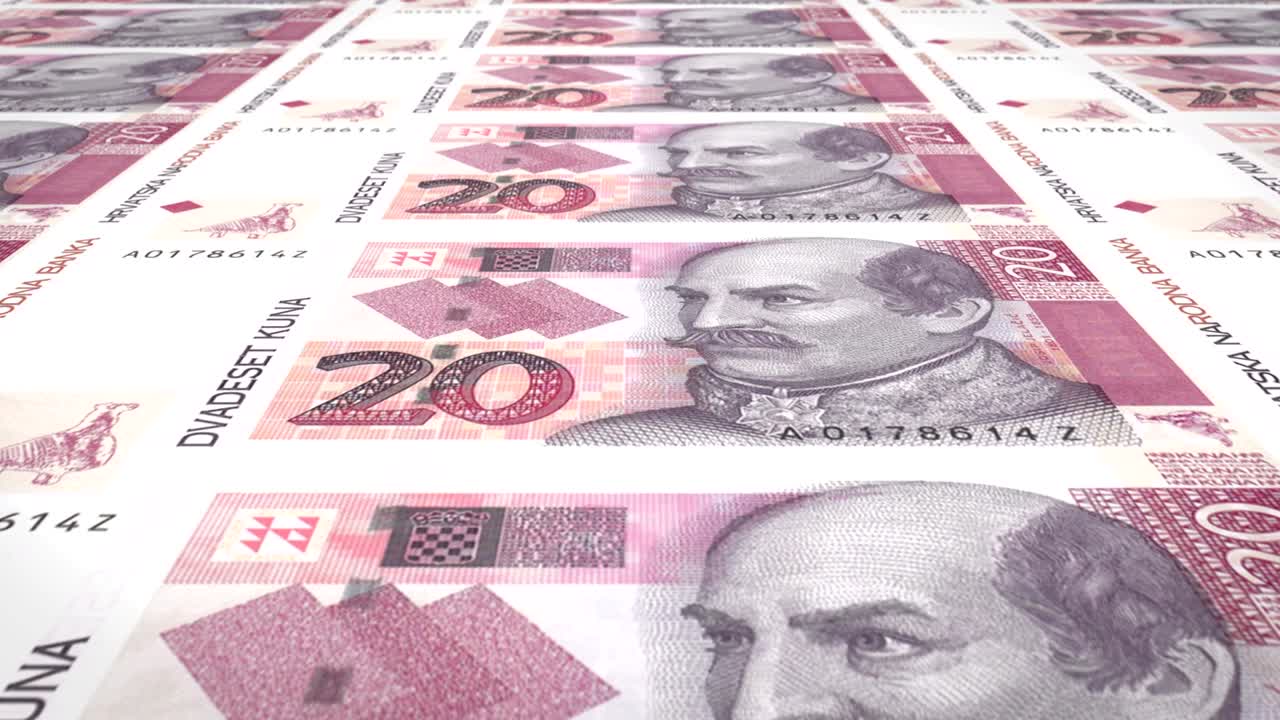 billetes de veinte kunas croatas de croacia, dinero en efectivo, bucle