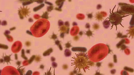 animación de células en movimiento sobre fondo rojo
