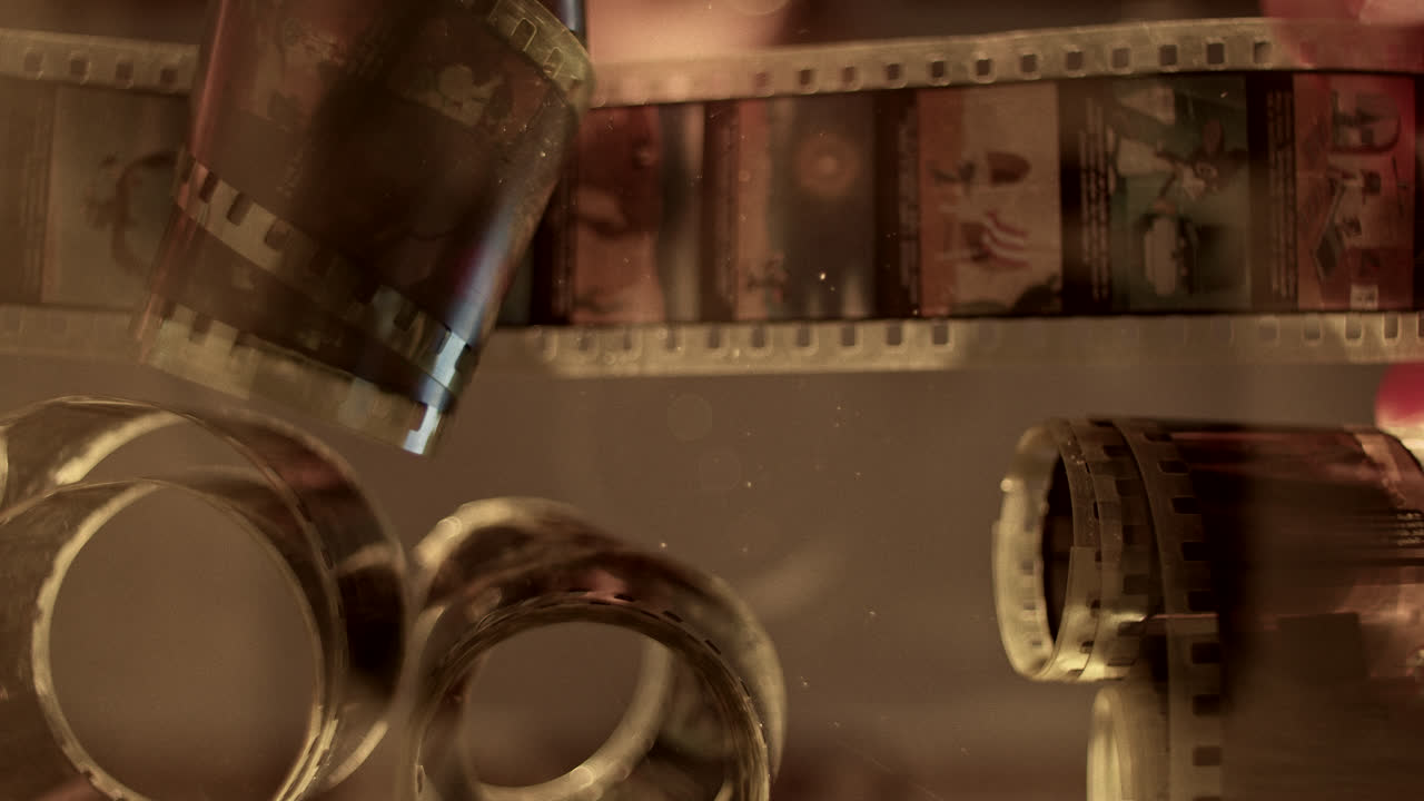 Close-up of Vintage Photographic Film Rolls and Strips