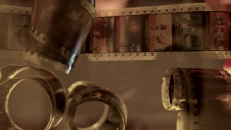 close-up of vintage photographic film rolls and strips