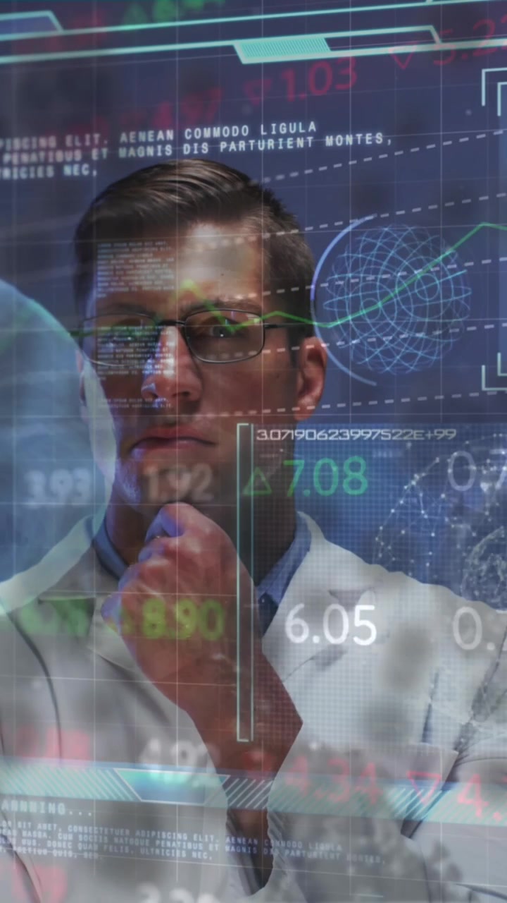 Animation of cells and data over caucasian male doctor