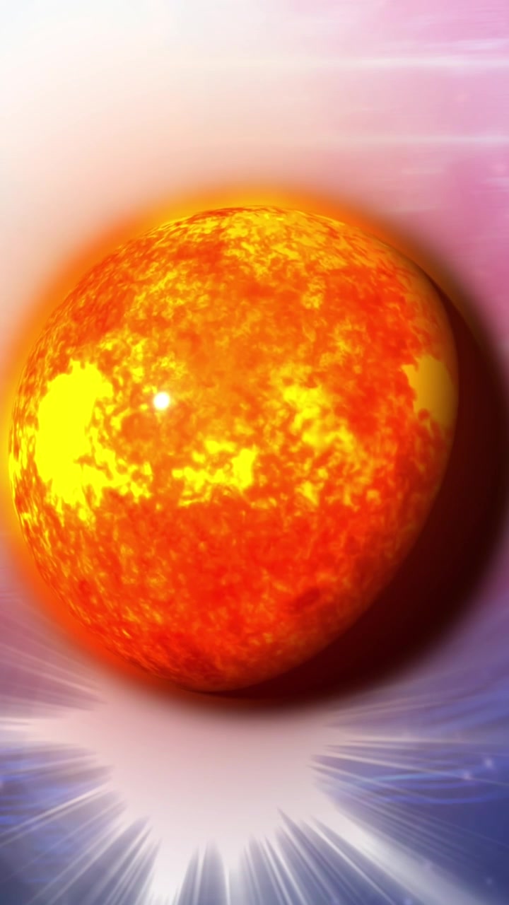 Animation eines gelben Planeten in rauchigem Rosa und marineblauem Weltraum