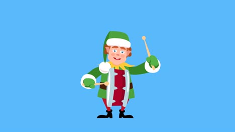 cartoon little christmas santa helper flat character music drum animation with matte