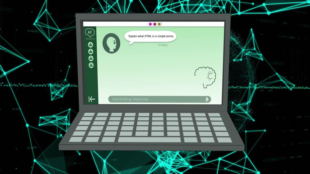 animación del procesamiento de datos de inteligencia artificial a través de la pantalla y las conexiones.