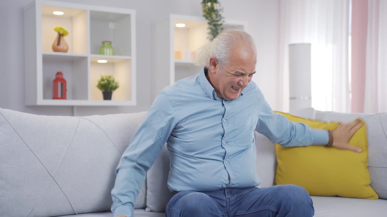 The old man having a nervous breakdown is angry and does not feel well.