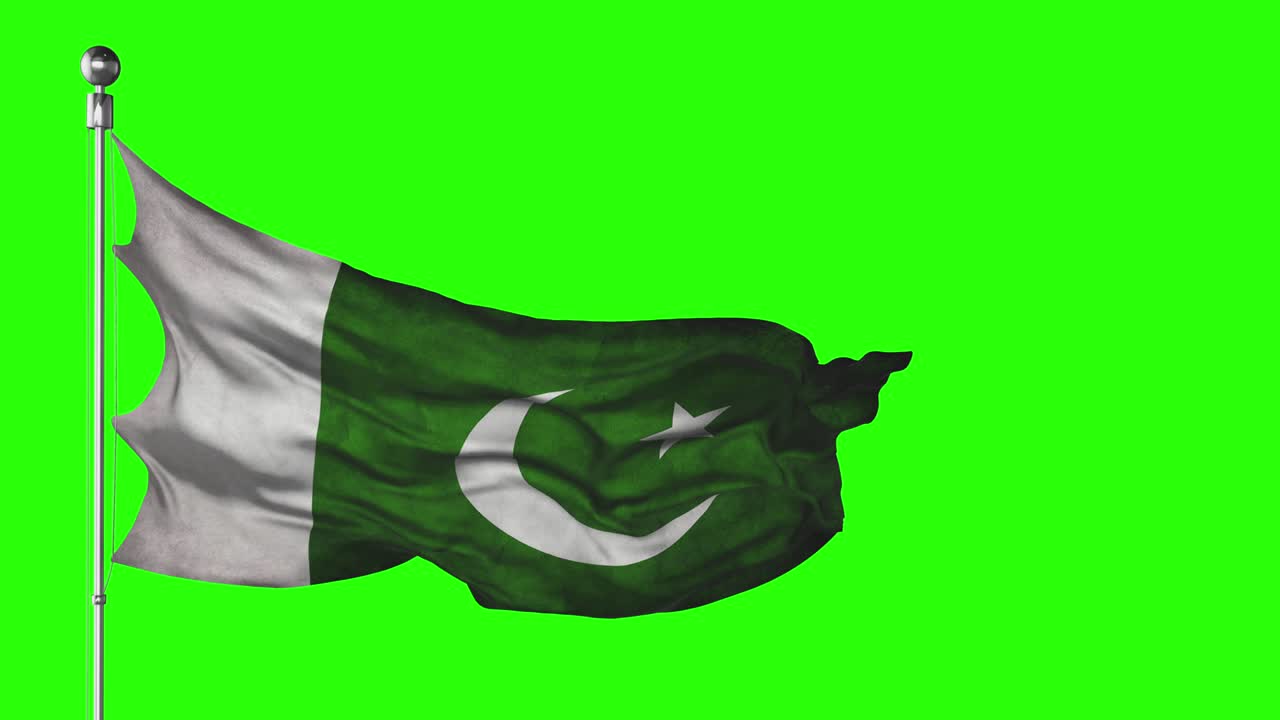 пакистанский национальный флаг, размахивающий на зеленом экране. анимация chroma key. пакистанская политическая иллюстрация