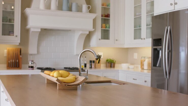Primo piano di cucina luminosa, al rallentatore