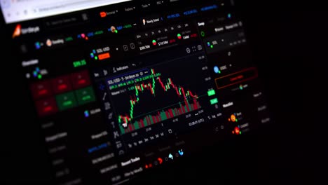 cryptocurrency trading chart on a laptop screen with detailed analytics