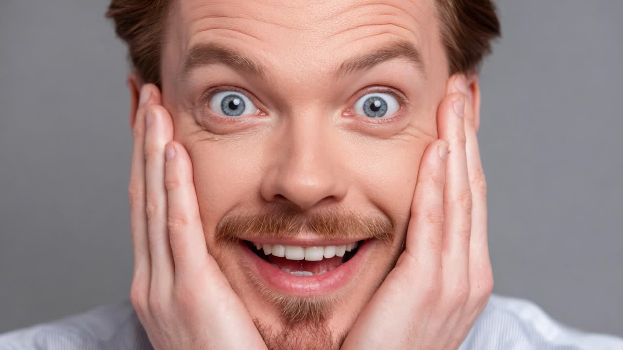 Expressive Transformation: A Person's Journey from Joy to Surprise Captured in Two Frames, Showcasing Authentic Emotions and Human Reactions