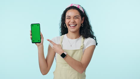 Mujer,-Teléfono-Con-Pantalla-Verde-Y-Sí-Para-Las-Redes-Sociales.