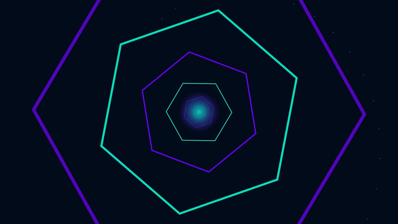 Abstract Tunnel of Glowing Neon Hexagons