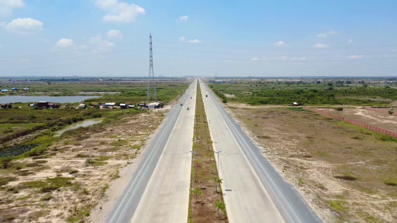 Techo International Airport road in Kandal Province, Drone shot