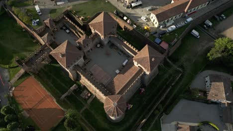 Top-View-Of-Medieval-Soncino-Castle-In-Northern-Italy---aerial-drone-shot