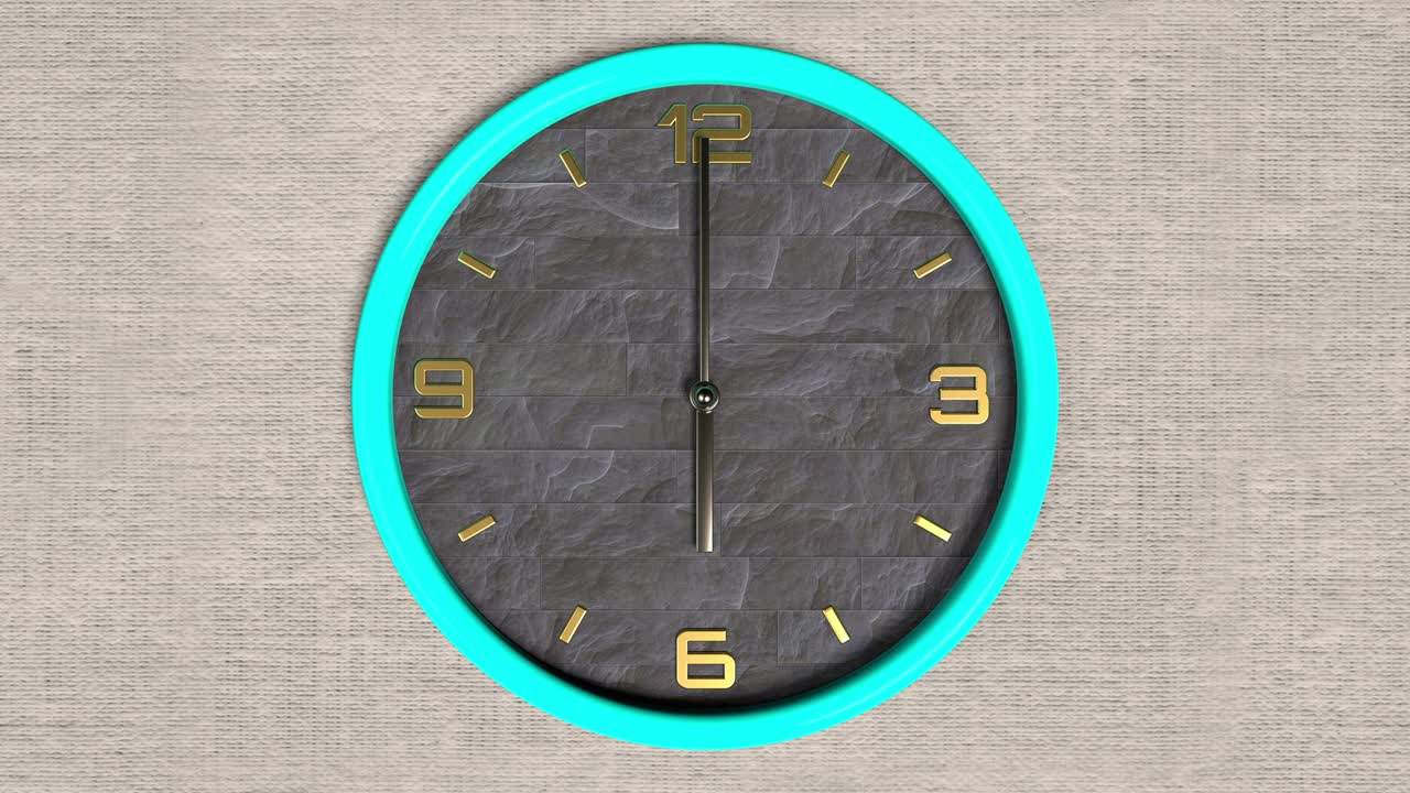 animación 3d de reloj de forma redonda en la pared. patrón sin costuras de tiempo en movimiento.