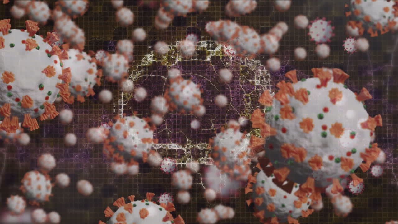 코로나19 세포와 인간의 뇌의 애니메이션