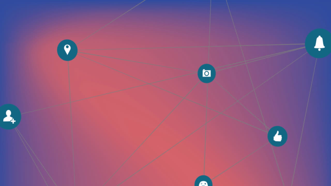 animación de la red de conexiones con iconos sobre fondo rojo