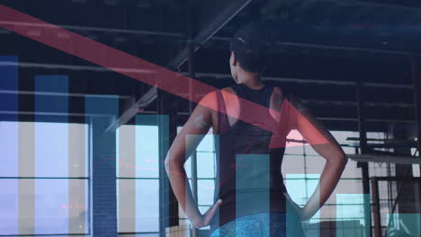 animación de estadísticas y gráficos sobre mujeres haciendo ejercicio en un edificio abandonado