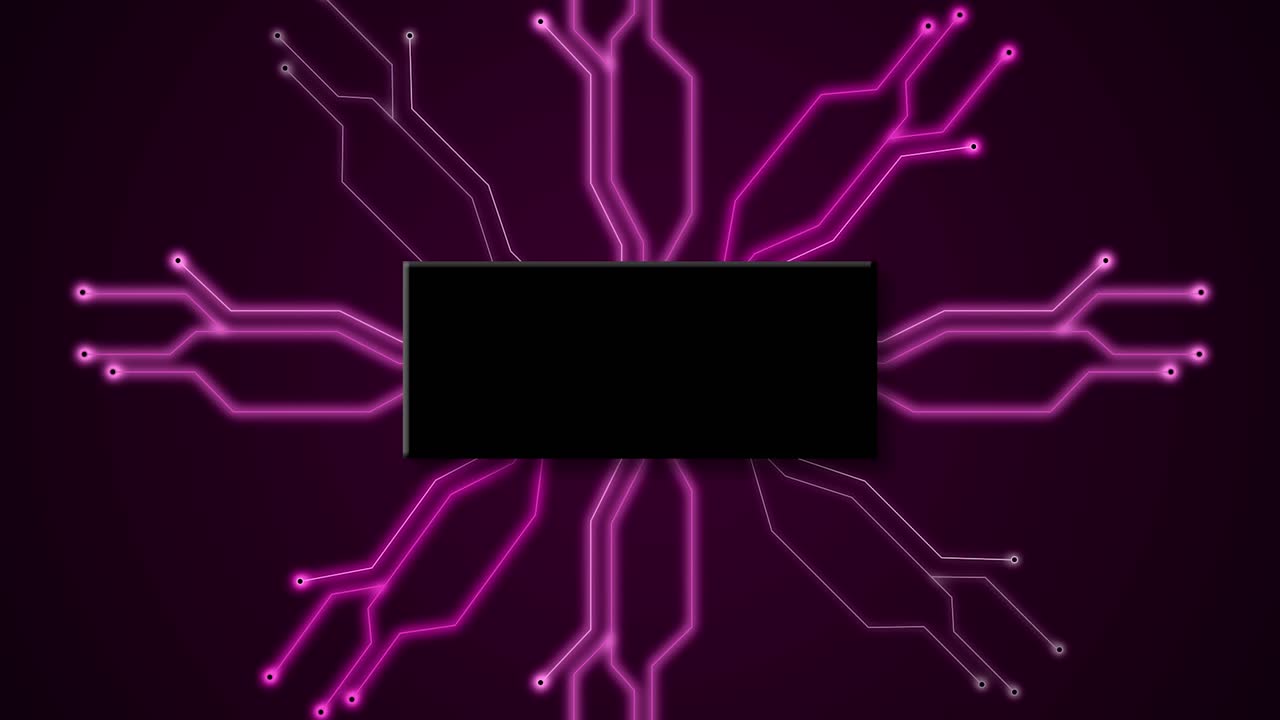 Circuit board digital futuristic technology 3D animation communication on dark background network neon electronics CPU intro cyber titles computing colour pink magenta