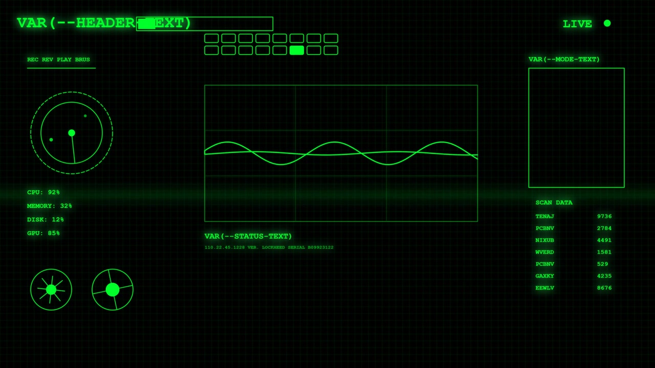 Futuristic Digital Interface Displaying Real-Time Data and Waveforms