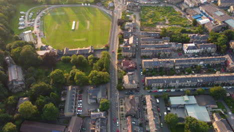 Aerial-view-of-a-Yorkshire-town-at-sunset