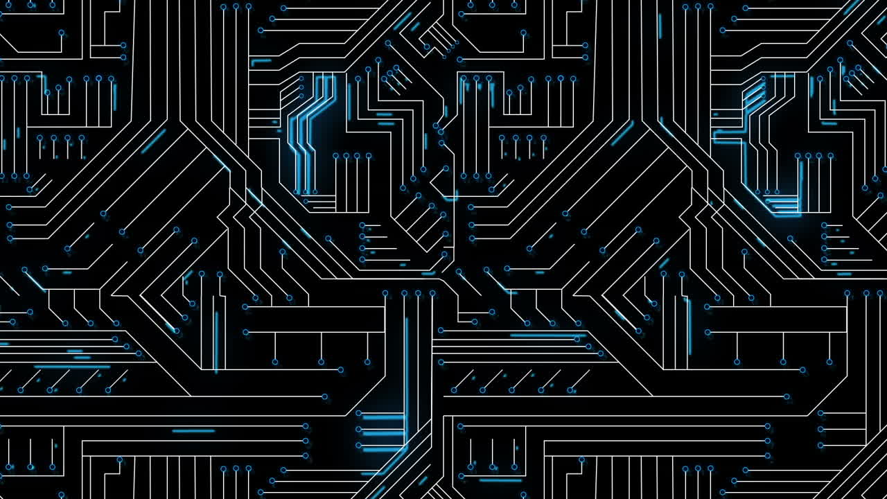 Blue lines moving through circuit board