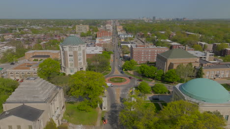 Push-down-Delmar-in-University-City-past-City-Hall-and-a-roundabout-on-a-beautiful-spring-day