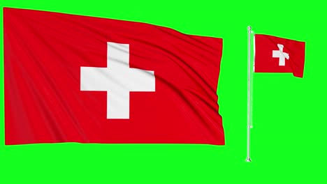 pantalla verde ondeando la bandera suiza o el asta de la bandera