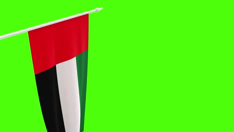 flag of united arab emirates with realistic fabric texture waving in the wind. uae waving on green screen. 3d animation