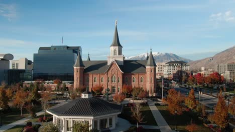 aerial establishing approach shot of the provo lds mormon temple