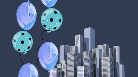 Animación-De-Globos-Y-Paisaje-Urbano-Sobre-Fondo-Gris