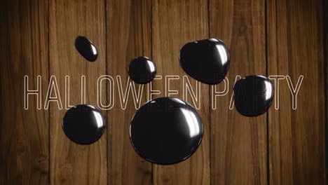 Animación-De-Saludos-De-Halloween-Y-Burbujas-Sobre-Fondo-De-Madera