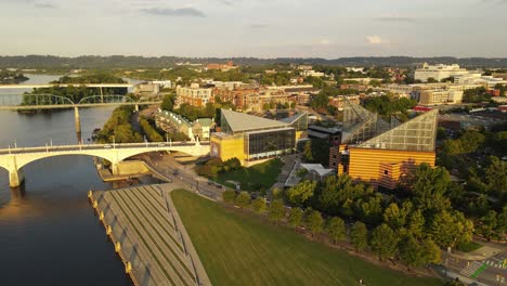 chattanooga aquarium and market st bridge, aerial drone view