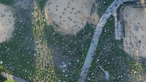 Vista-Aérea-De-Drones-Parque-Mccarren-Williamsburg-Brooklyn-Blm-Protesta-Durante-El-Cierre-De-Covid-Nueva-York