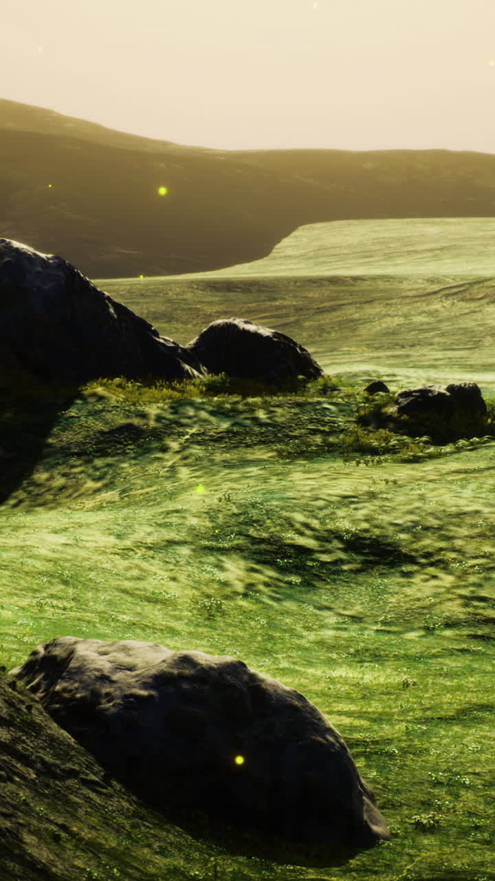 Exploring a serene landscape with vibrant greens and gentle light