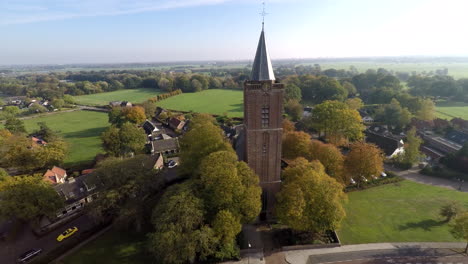 church in rural area - high angle drone shot