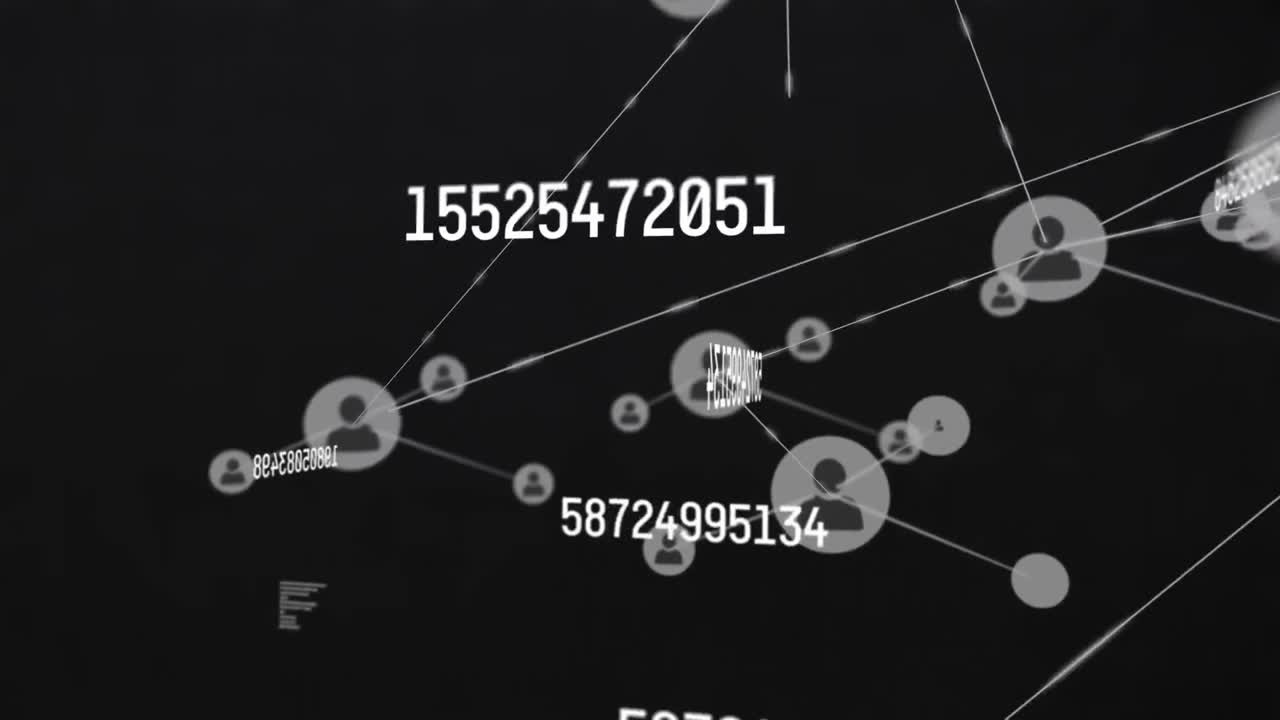 animación de la red de conexiones con iconos y procesamiento de datos
