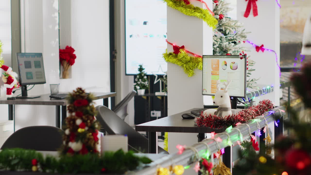 Festive Office Decorated for Christmas