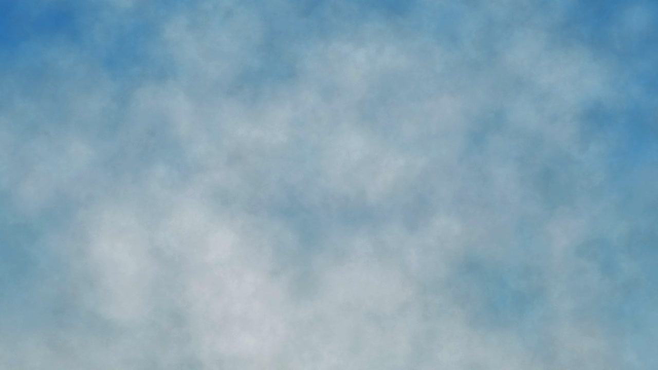 Flying through clouds in blue sky, 3d animation