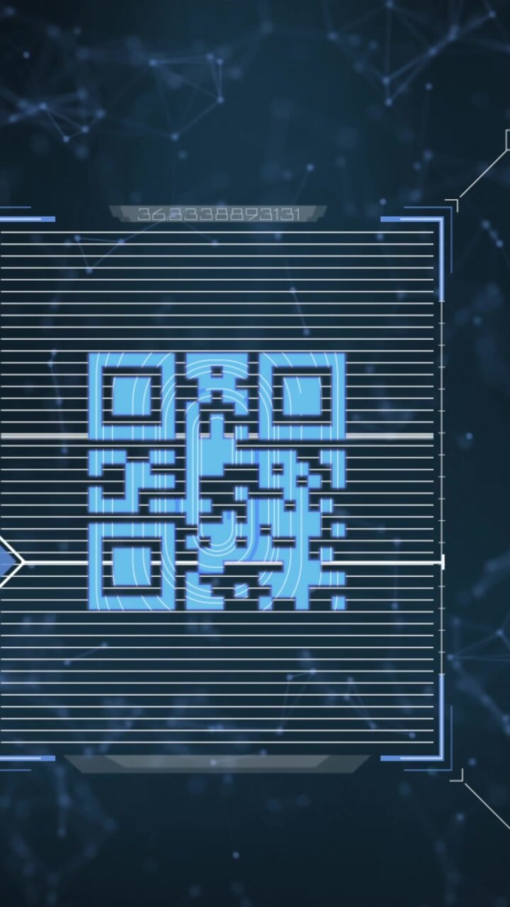 Vertical video: 1s delay holo QR sliding, forming, scanning for phone, then fading, returning net