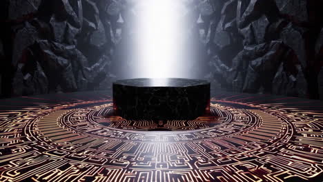 dark futuristic marble podium with circuit board design
