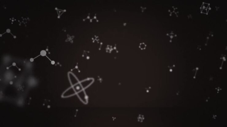 Animation of moving white molecules on black background
