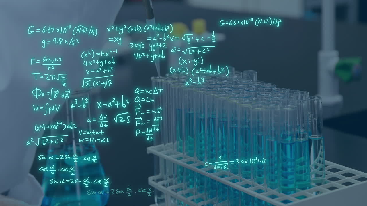 실험실에서 실험 튜브를 통해 과학적 데이터 처리의 애니메이션