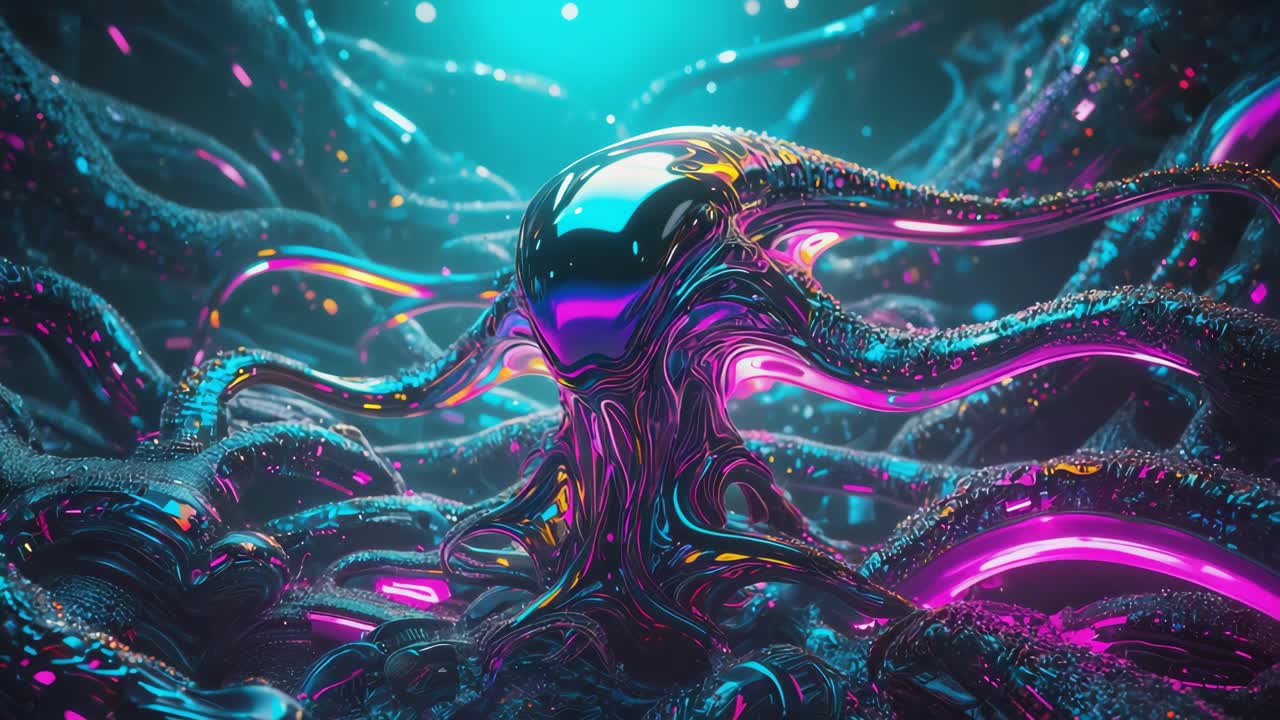 Abstract Bioluminescent Alien Tentacle Creature