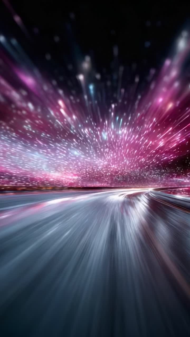 Dynamic Journey Through a Cosmic Highway: A Vivid Display of Colorful Stars and Light Trails Capturing the Essence of Speed and Motion in a Starlit Environment