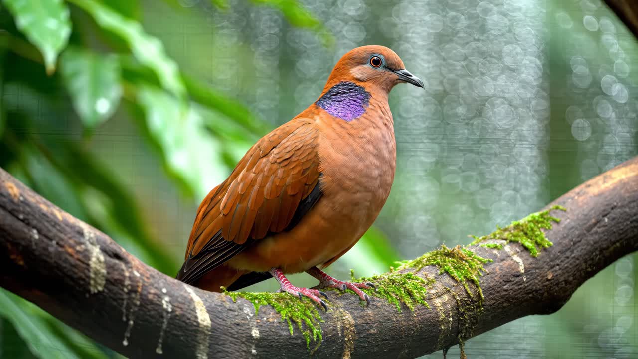 A Brown Cuckoo-Dove Perched on a Mossy Branch