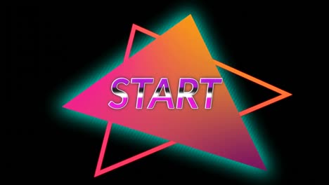 Animation-of-start-text-over-neon-shapes-on-black-background